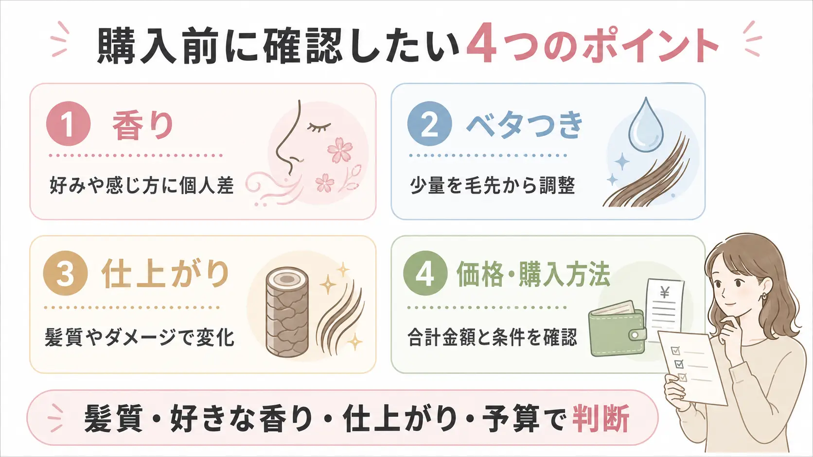 MEDULLA 2.5°ヘアオイルの香り・ベタつき・仕上がり・価格のデメリットをまとめた図解